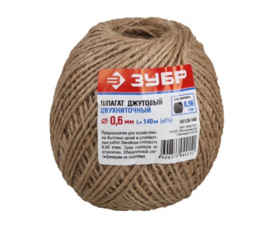 Шпагат ЗУБР джутовый, 1,2 мм*140м