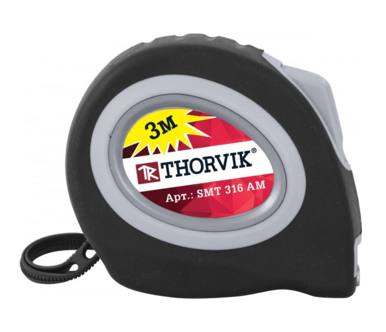 Рулетка в обрезиненом корпусе с магнитным захватом и автостопом, 3 м  Thorvik/SMT316AM