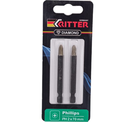 Бита Ritter Diamond PH 2x70 мм  магнитная (алмазное покрытие, сталь S2) (2 шт. в блистерной упаковке