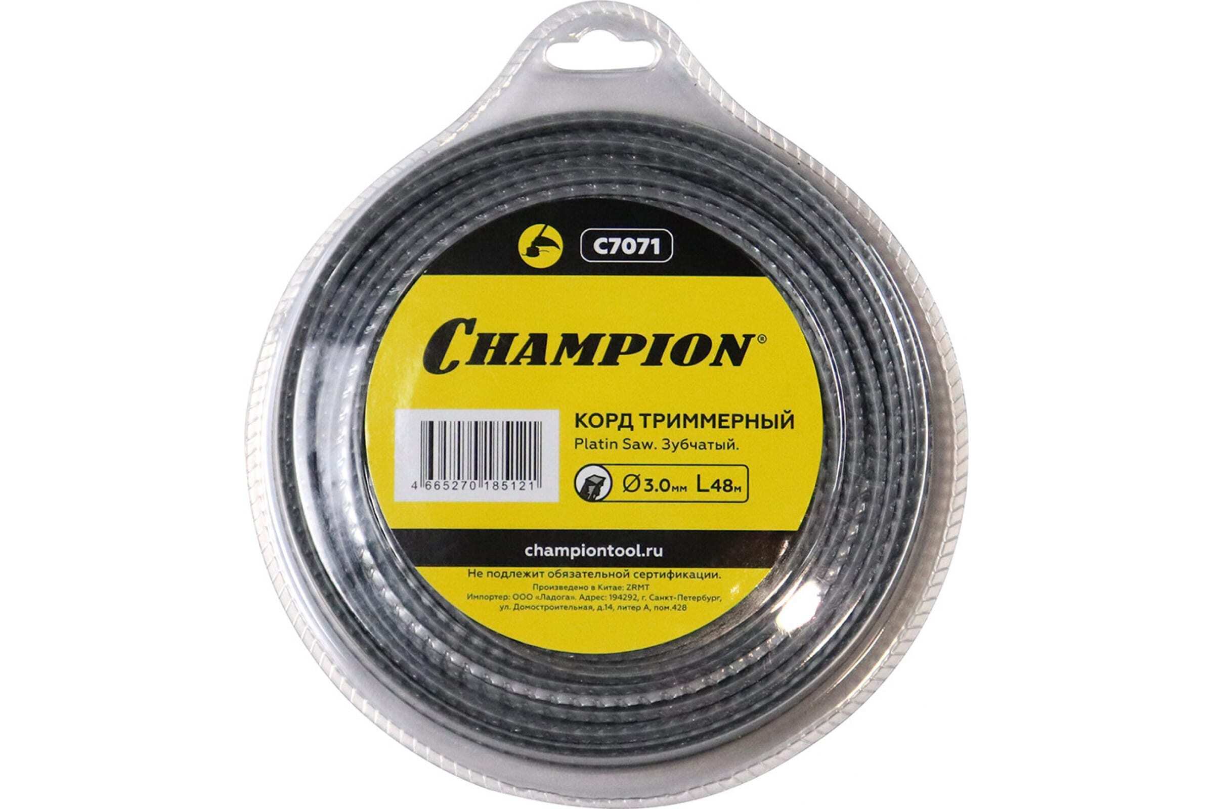 Корд триммерный CHAMPION Platin Saw 3мм*48м (зубчатый) + нож